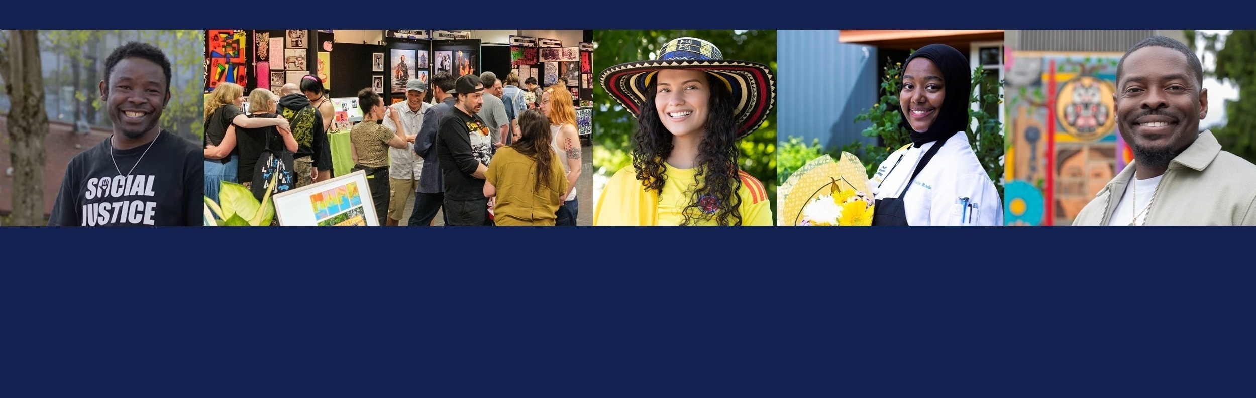 a sequence of images of students and employees in various campus settings