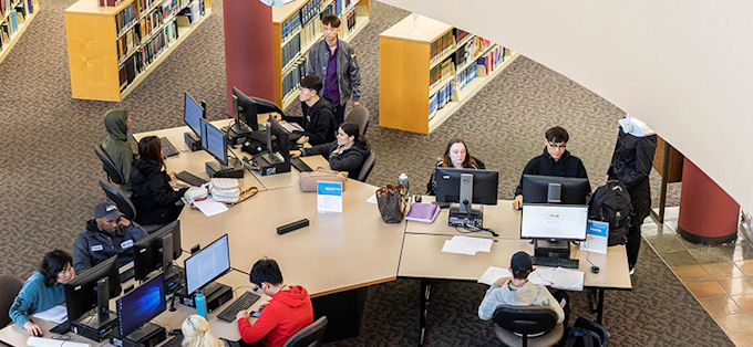 South Seattle College students study in the library