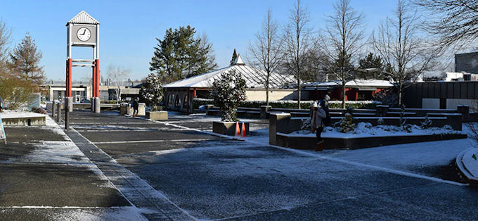 South Seattle College clocktower in the snow