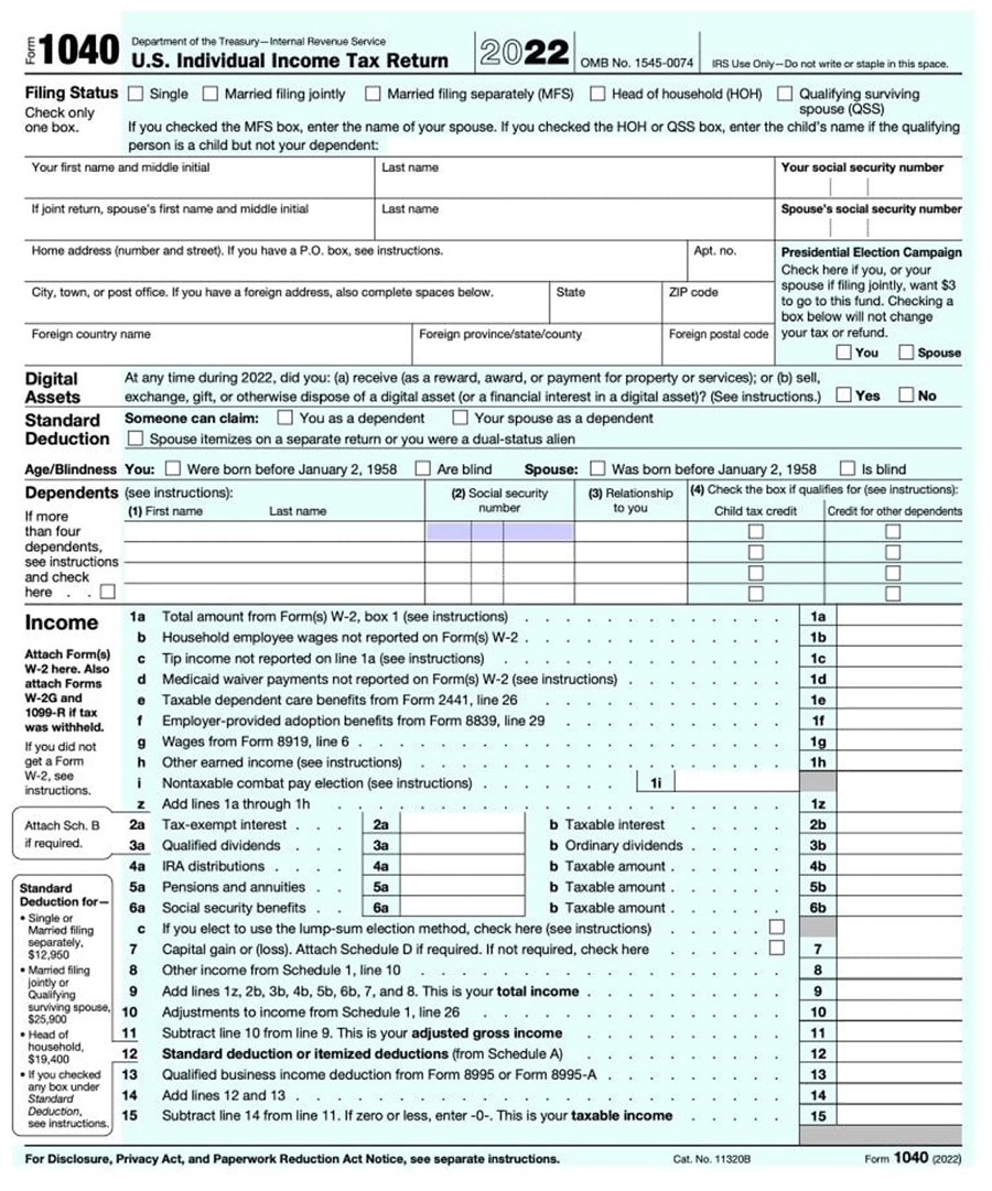 1040 Income Tax Return example