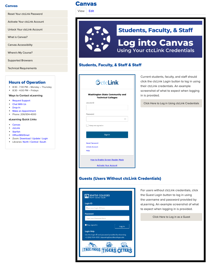 Screenshot of Canvas Discovery Page with Login Information