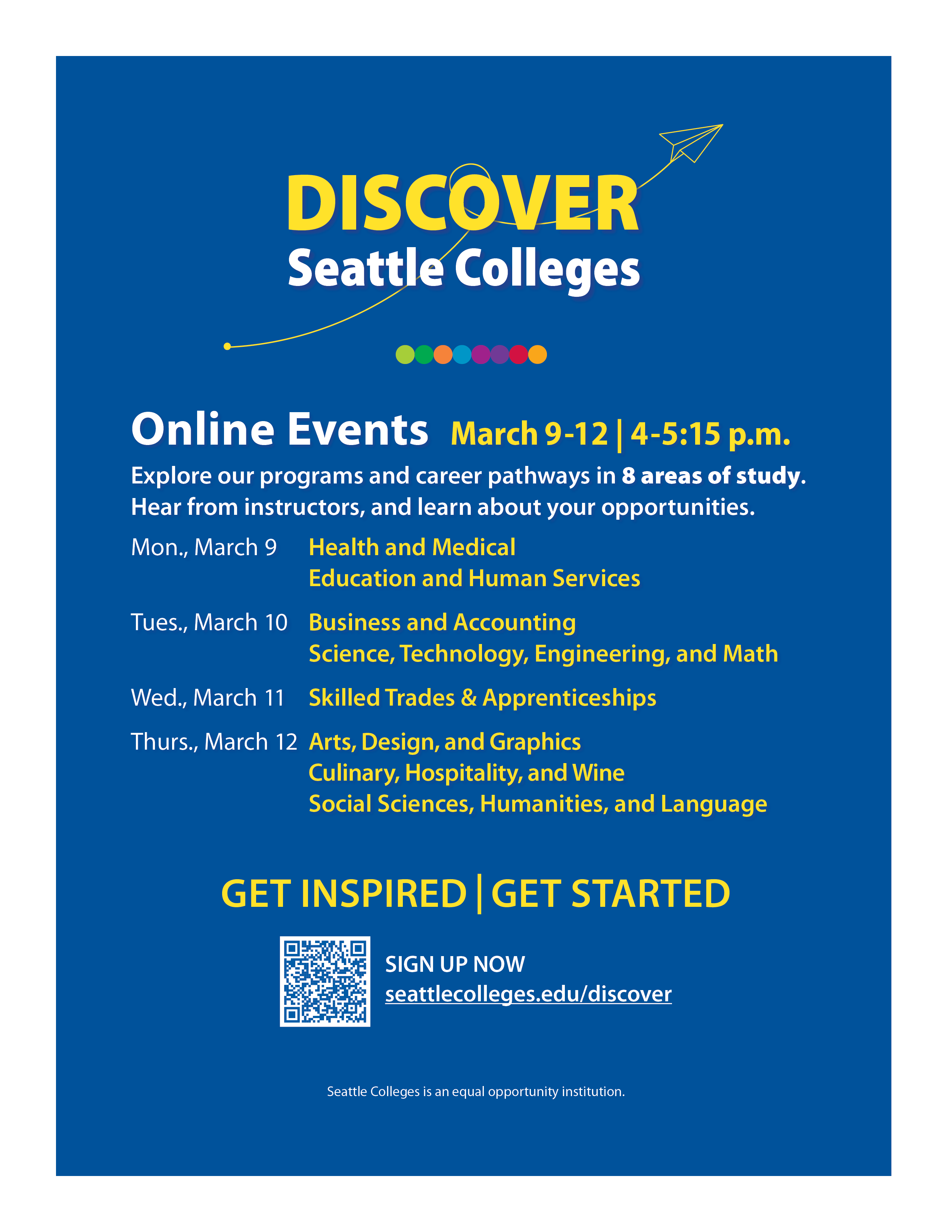 Discover 2026 Flyer featuring events listed on the website page March 9-12
