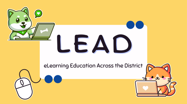 cute dog and cat on laptops, computer mouse, LEAD: eLearning education across the district
