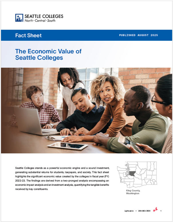 Cover of the Fact Sheet with the title The Economic Value of Seattle Colleges