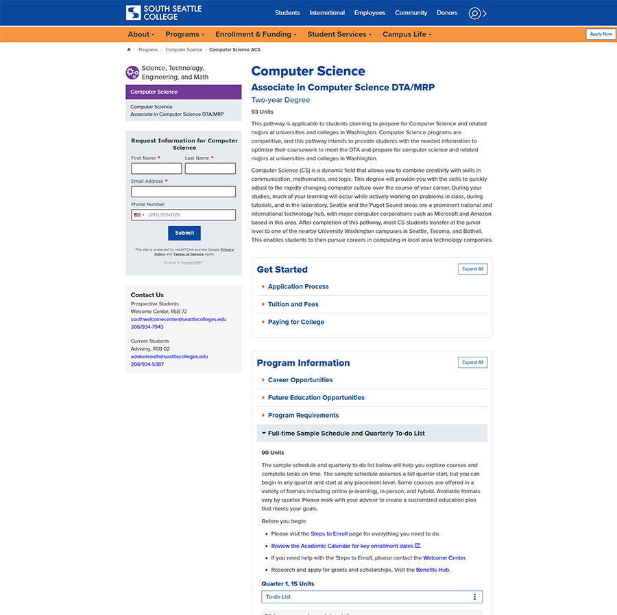 Computer Science top of degree page