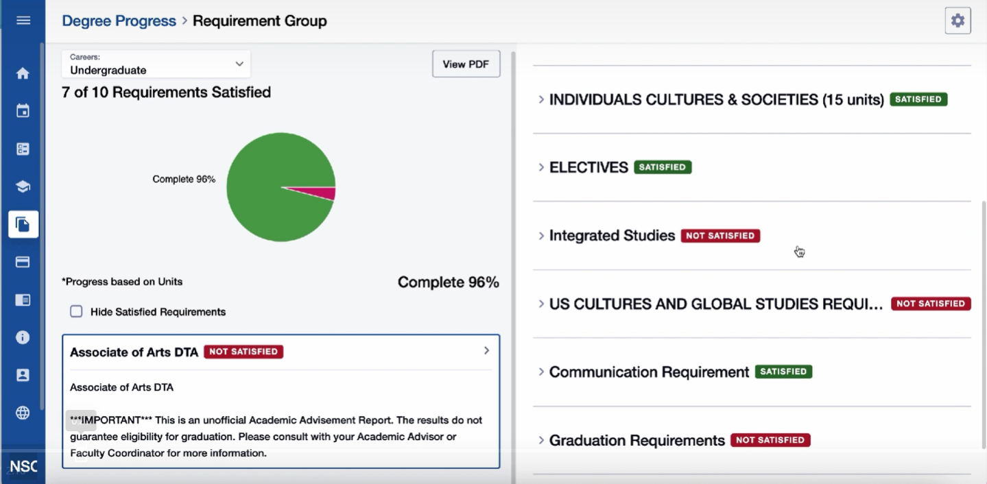 screen capture of ctcLink in the enroll by requirements process