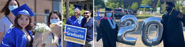 collage of photos of graduates in caps and gowns