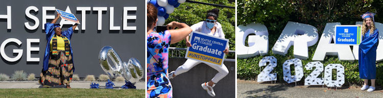 collage of photos of graduates in caps and gowns