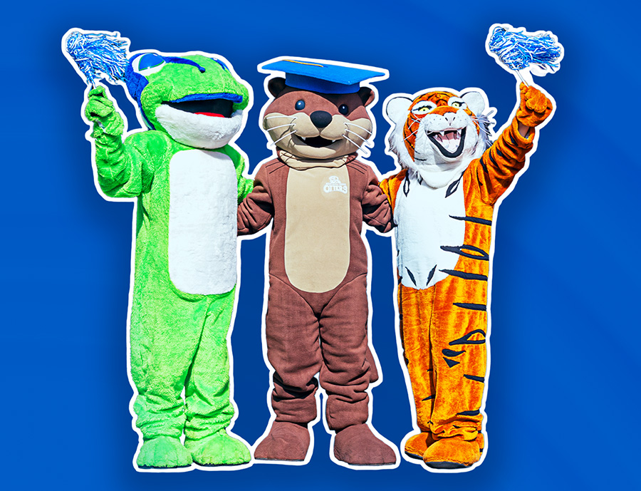 Tree Frog, Tiger, and Otter mascots together
