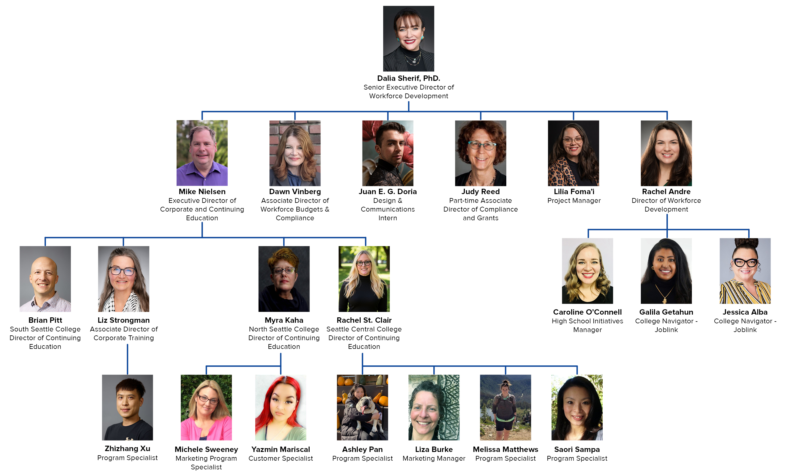 Organizational Chart displaying Corporate and Continuing Education reporting to the District Workforce Development Office