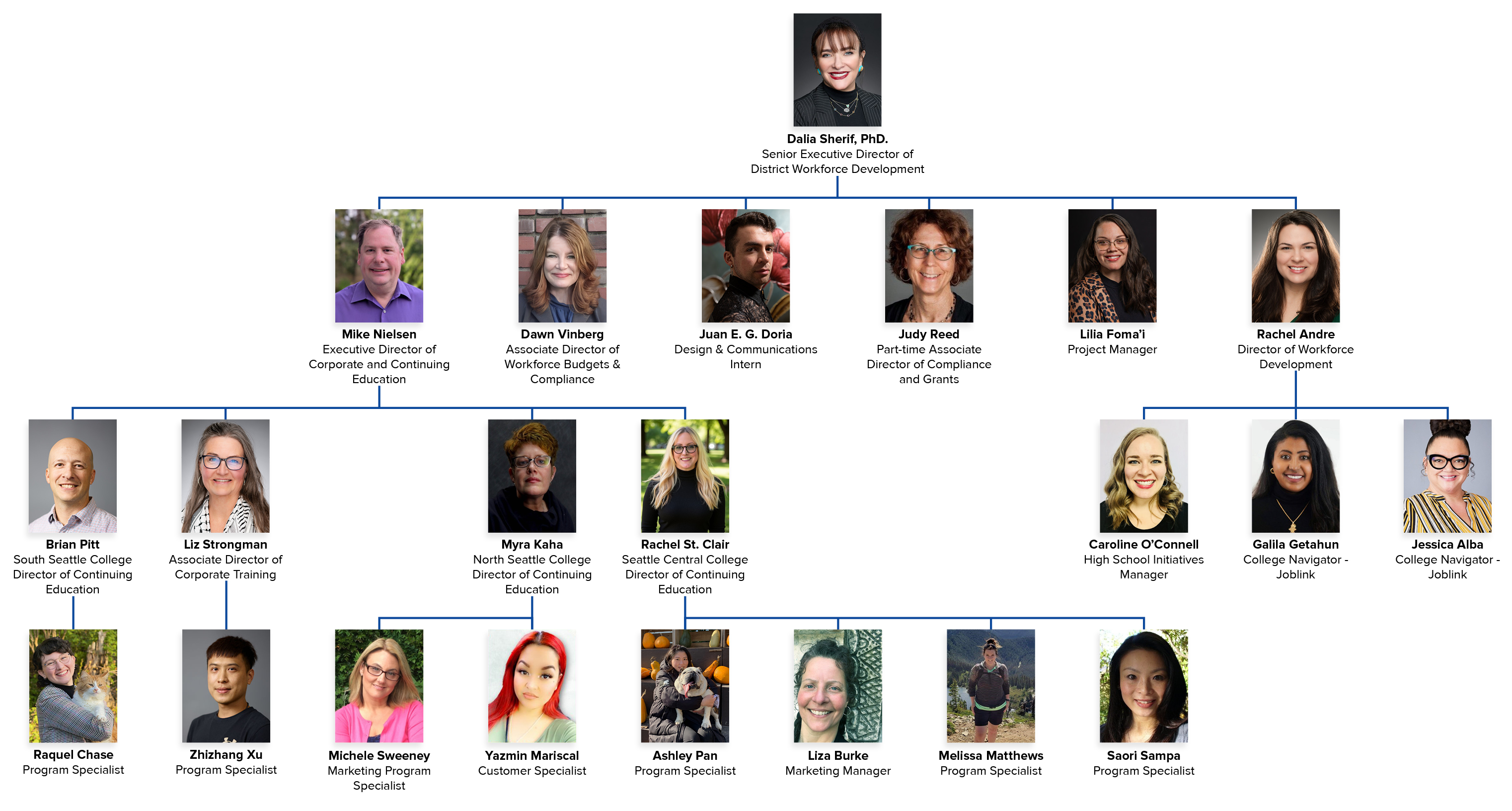 Organizational Chart displaying Corporate and Continuing Education reporting to the District Workforce Development Office