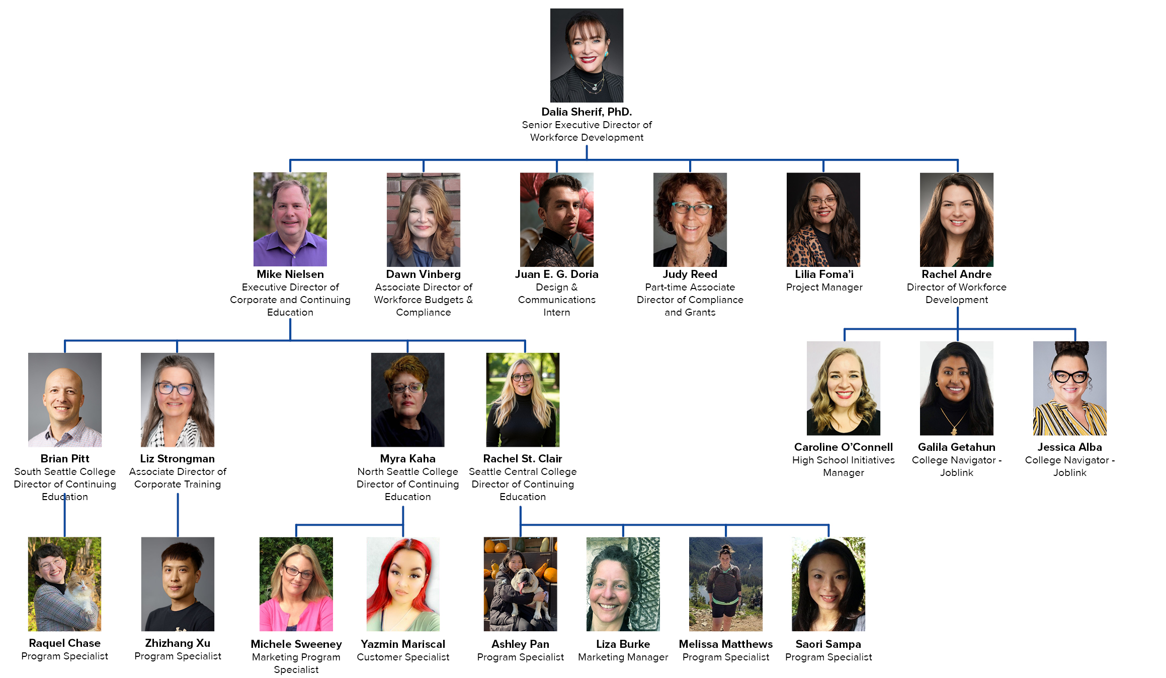 Organizational Chart displaying Corporate and Continuing Education reporting to the District Workforce Development Office