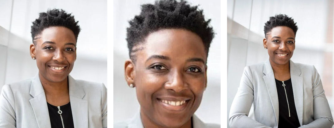 Three versions of the same head and shoulders photo, one ideal, one too close, one too far away.