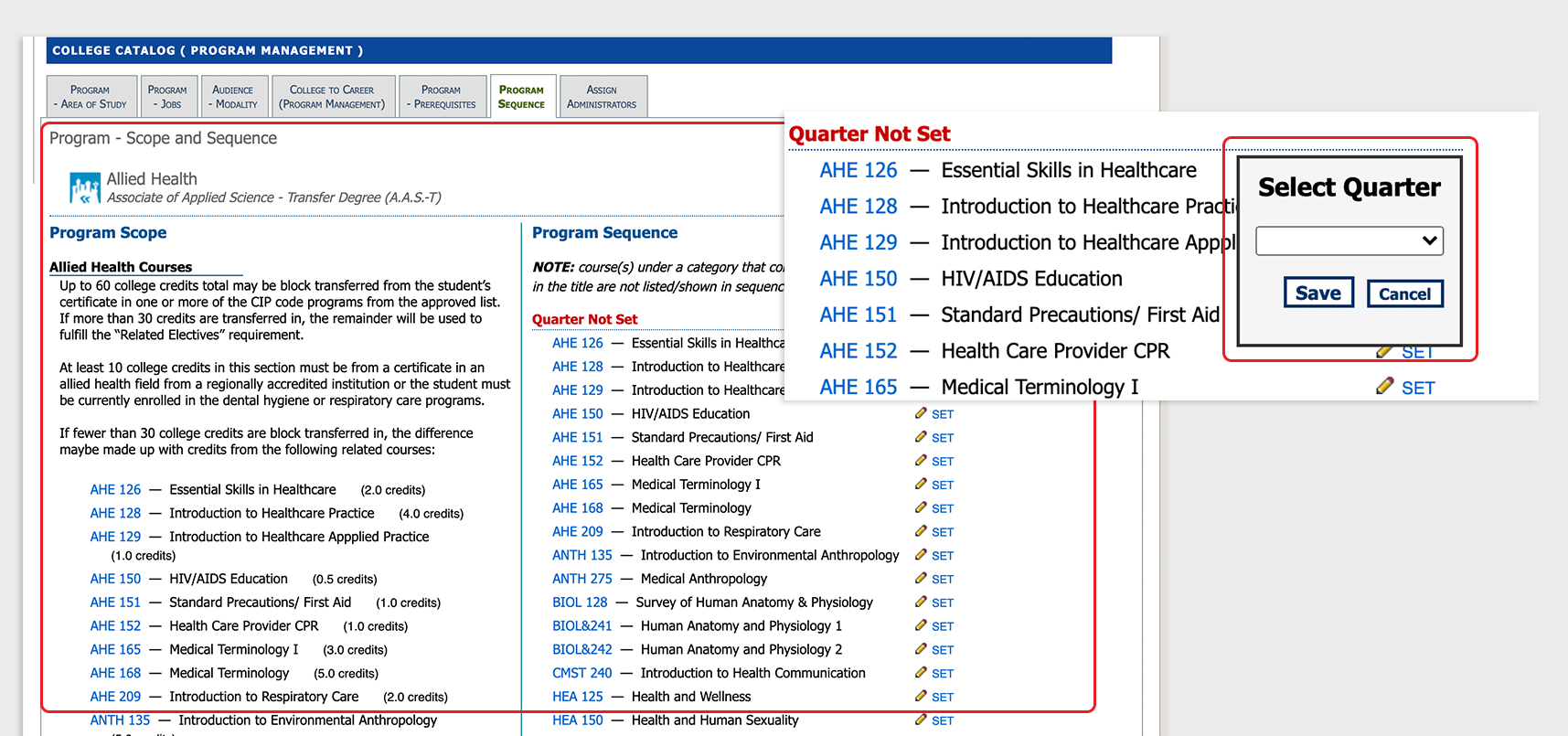 Program Sequence tab review