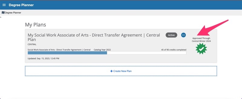 My Plans shows all education plans. Select Active, Approved plan.