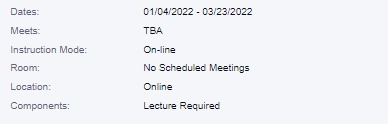 screen capture of ctcLink schedule listing