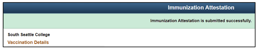screen capture of ctcLink vax attestation "submitted successfully"